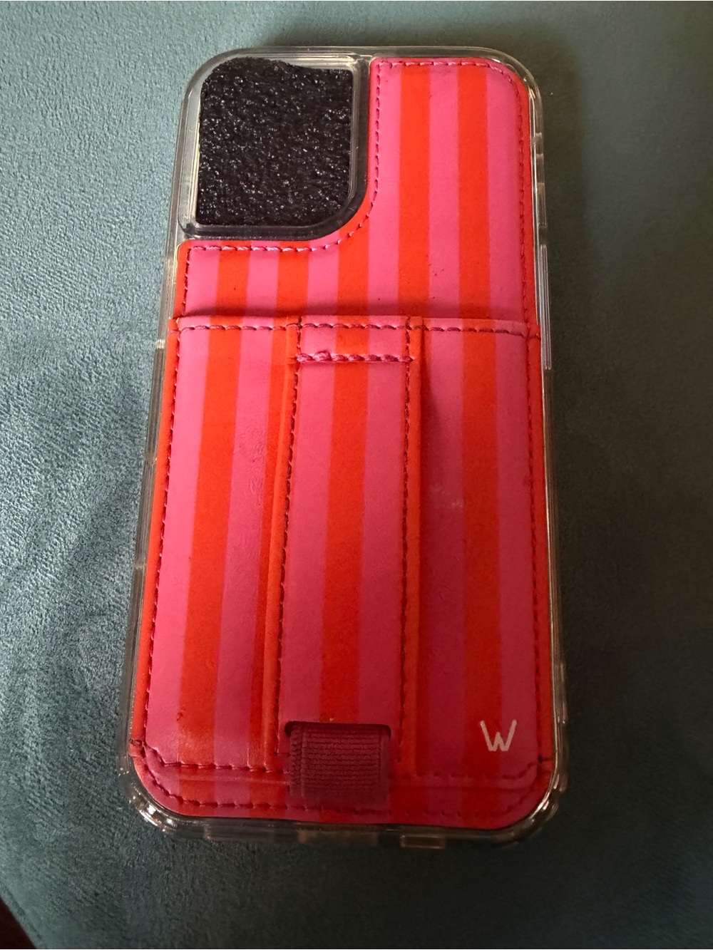Walli iPhone 16 Stripe Series Pink & Red Phone wallet Case with hand strap